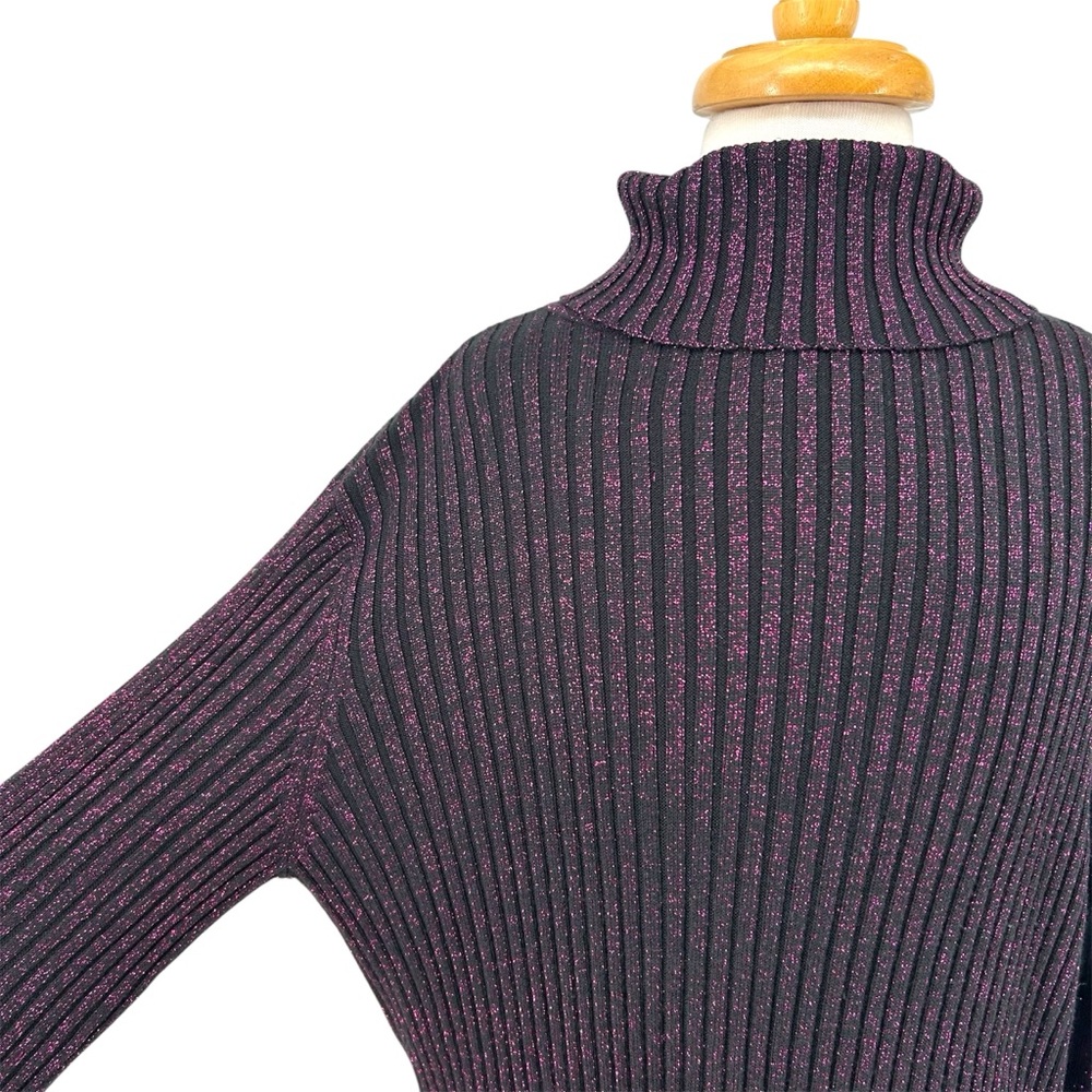 Vtg Y2K New York and Company Black and Purple Metallic Ribbed Turtleneck Sweater